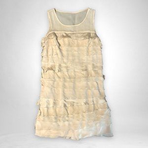 Loft Mini Chiffon and Velvet Tier Layered Ivory Dress LOFT Size 4